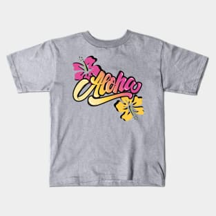 hawaiin inspired aloha with orange and pink hibiscus flowers Kids T-Shirt